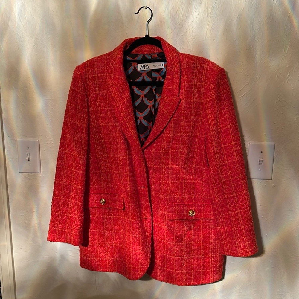 Beautifully-tailored Zara orange tweed blazer.  Worn maybe three times